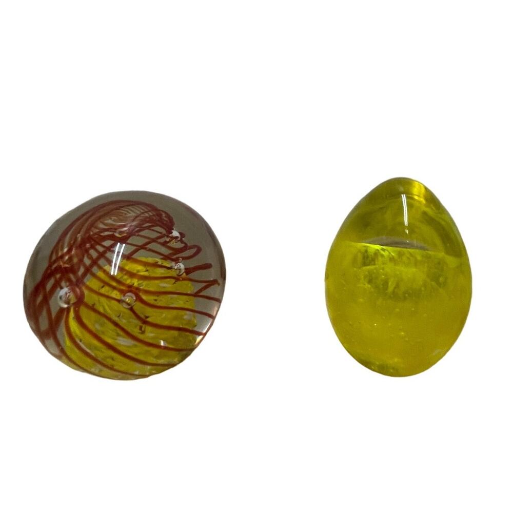 K's Collection Set Of 2 Paperweights Yellow/Orange Swirl Good Used Condition